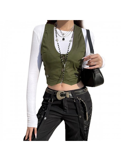 Sexy Dressy Vest Slim Fit Halter Button V-Neck Wai...