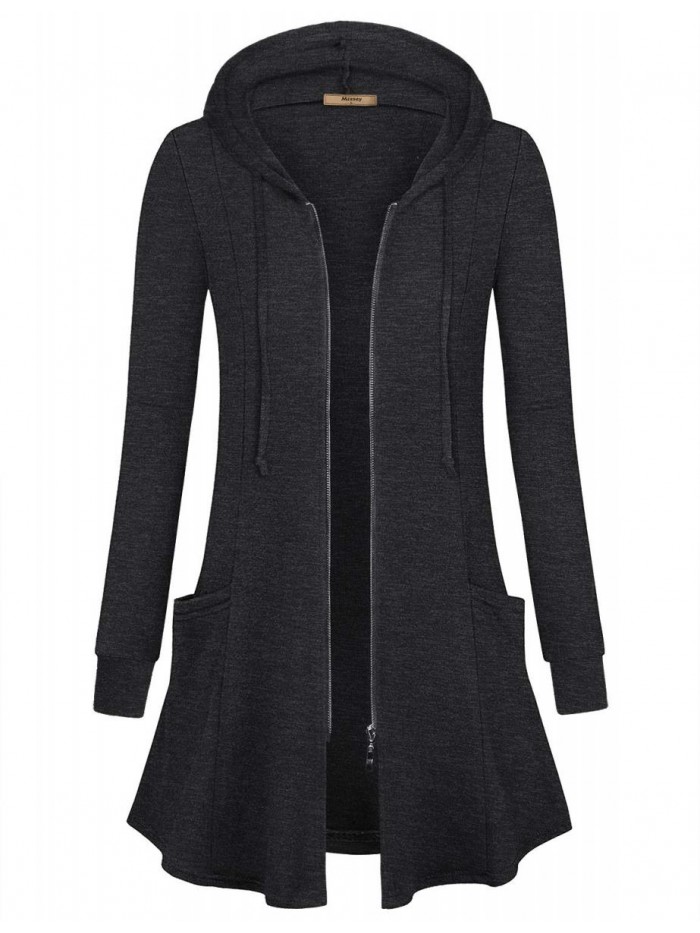 Womens Zip Up Long Hoodie Jacket Tunic Sweatshirt Open Front Cardigan 