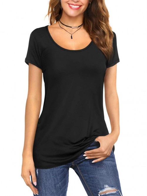 Women's Scoop Neck Short/Long Sleeve Tees Cotton T...