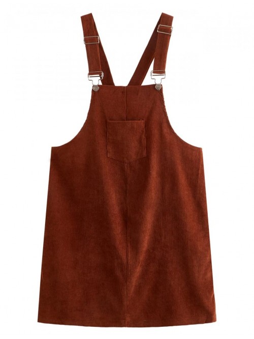 Women's Straps A-line Corduroy Pinafore Bib Pocket...