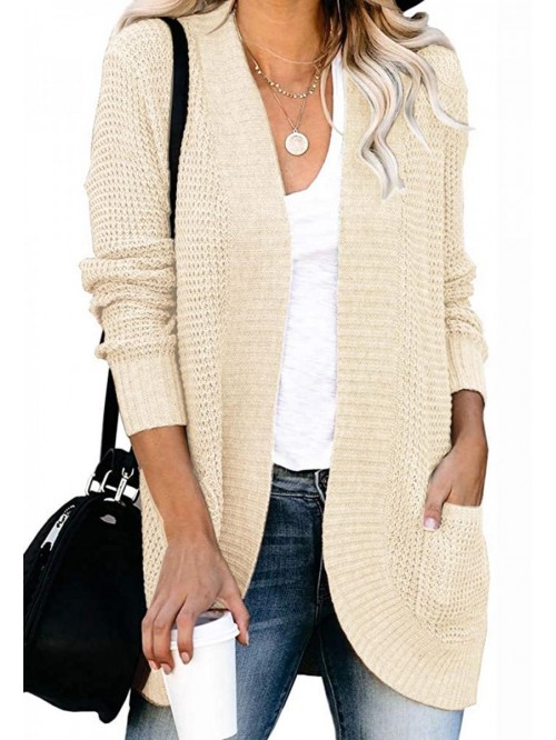 Womens Long Sleeve Open Front Waffle Chunky Knit C...