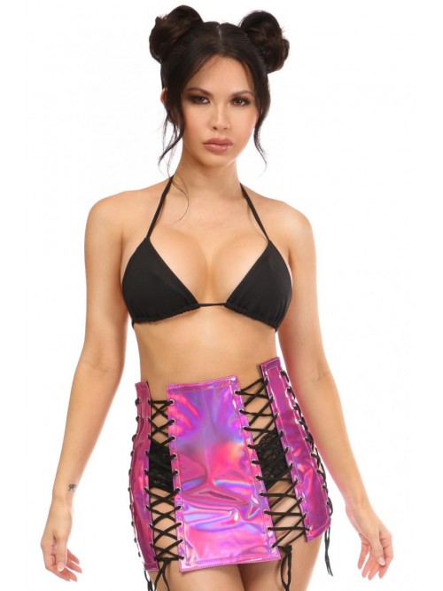 corsets Women's Fuchsia Holographic Lace-up Skirt 