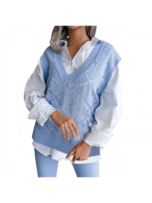 Women Argyle Sweater Vest with Shirt Trendy V Neck...