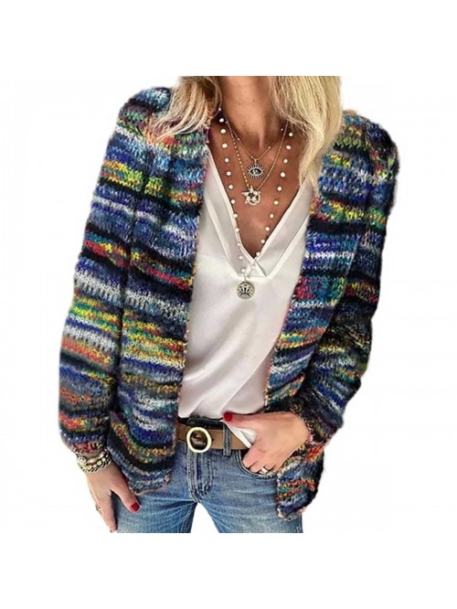 Women's Long Sleeve Rainbow Stripe Color Block Car...