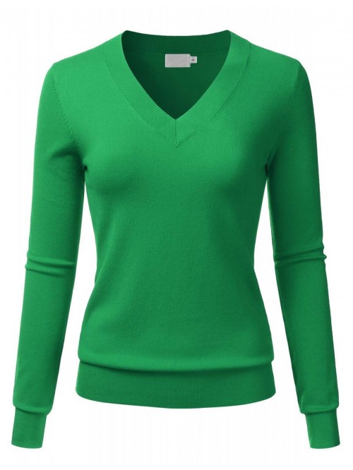 Women's V-Neck Long Sleeve Soft Stretch Pullover K...