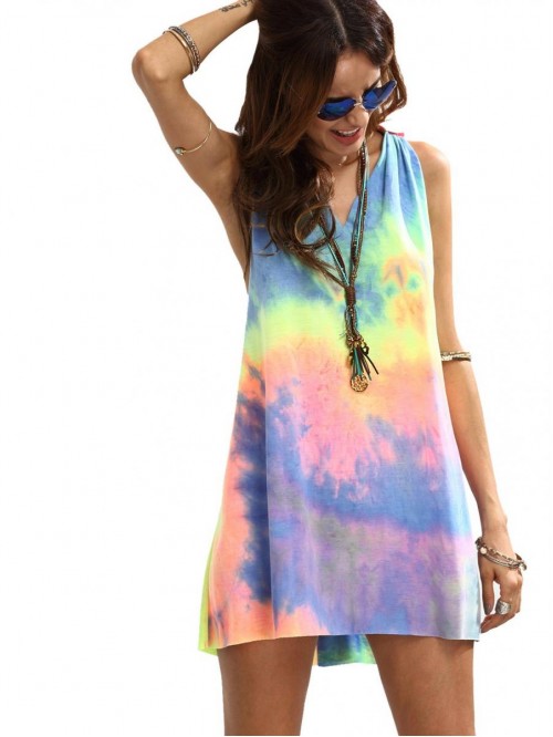 Women's Sleeveless V Neck Tie Dye Tunic Tops Casua...