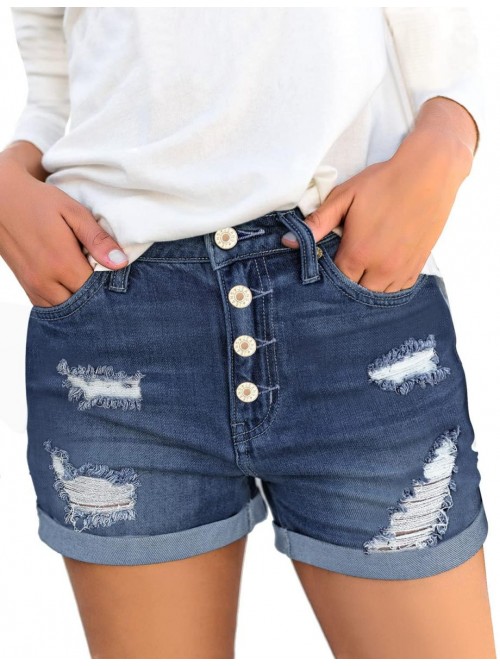 Women High Waisted Denim Shorts Ripped Button Fly ...