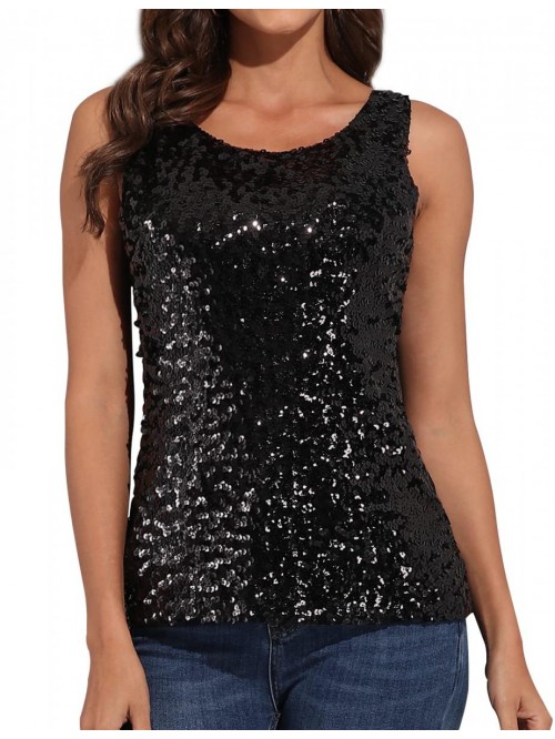 Women Sparkly Sequin Tank Top Shimmer Glam Art Dec...