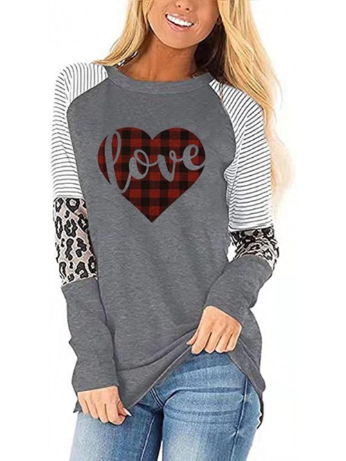 Valentine's Day T-Shirt Leopard Stripe Splicing Sl...