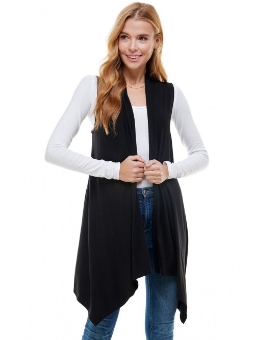 Women's Sleeveless Asymmetric Hem Open Front Cardi...