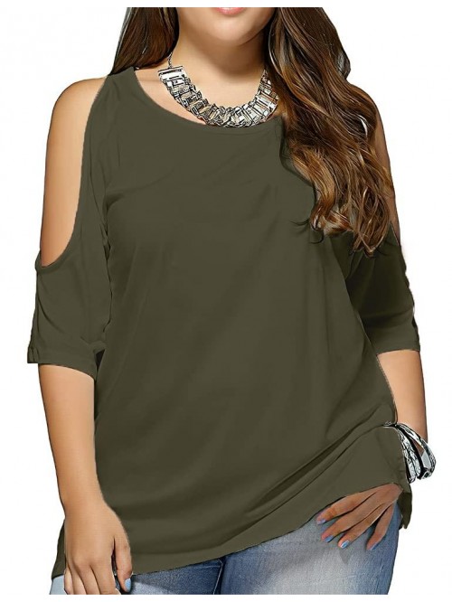 Women Plus Size Cold Shoulder T Shirt Short Sleeve...