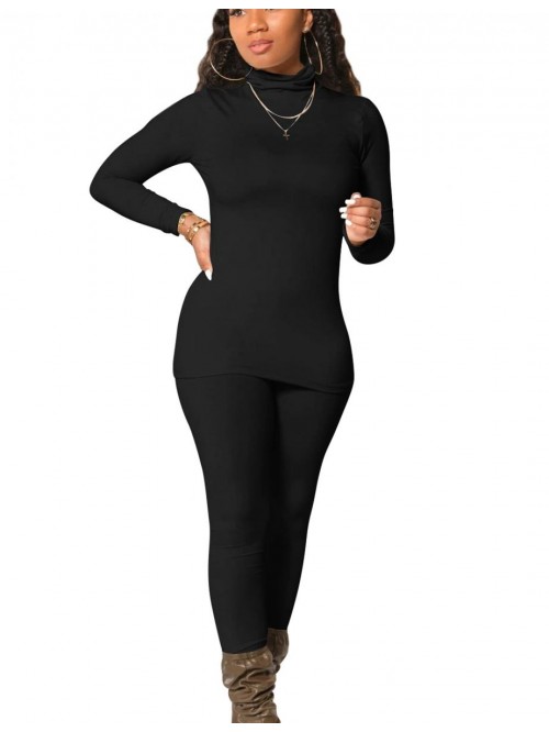 Women's Tracksuit 2 Piece Outfits Turtleneck Long ...