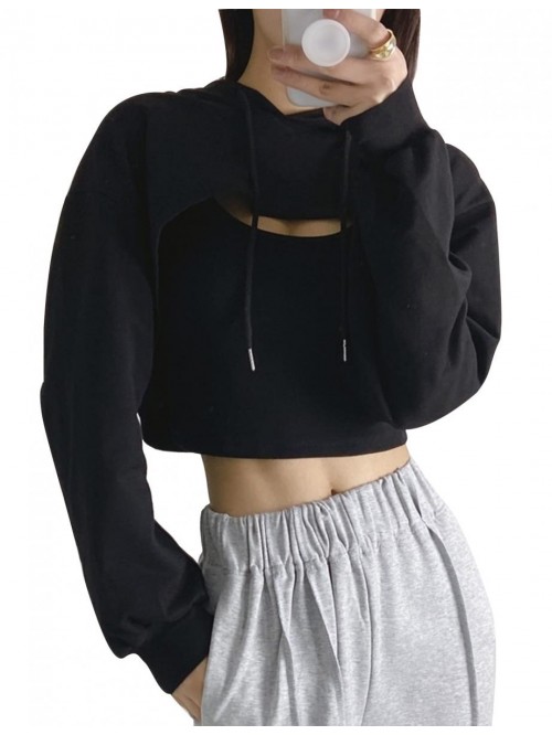 Women's Long Sleeve Cut Out Super Crop Hoodie Swea...