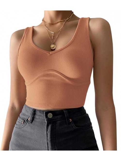 Women's Deep V Neck Basic Crop Tank Tops Sleeveles...