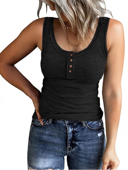 Women's Summer Scoop Neck Ribbed Tank Tops Sleevel...