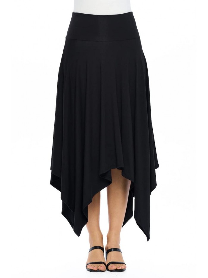 Liev Women's Cascade Asymmetrical Asymmetric High Low Hem Pointed Midi Skirt 