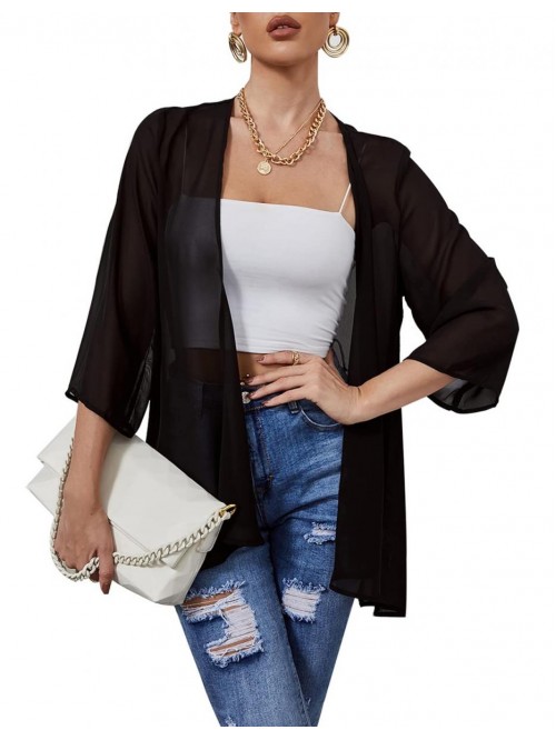 Chiffon Kimono Cardigans Open Front Beach Cover up...