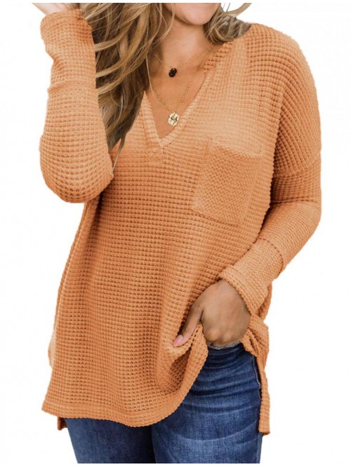 Women's Waffle Knit Fall Oversized Sweater V Neck ...