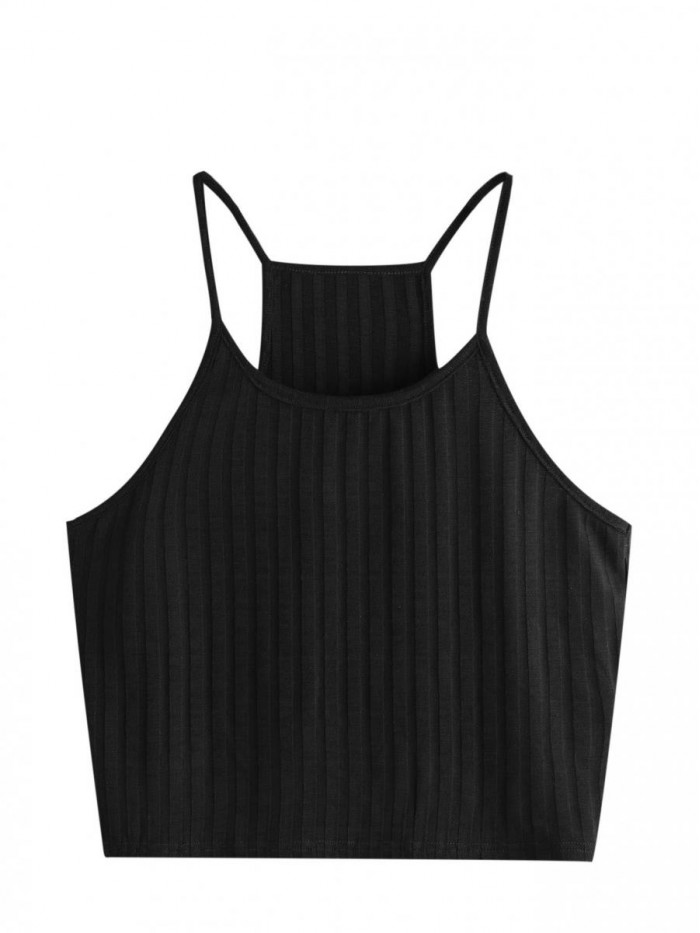 Women's Summer Basic Sexy Strappy Sleeveless Racerback Crop Top 