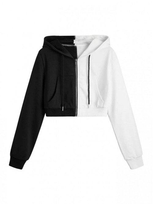 Women's Casual Full Zip Crop Top Hoodie Sweatshirt...