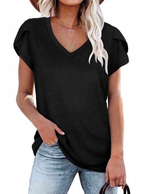 Women's Short Sleeve Casual Top Petal Sleeve T-Shi...