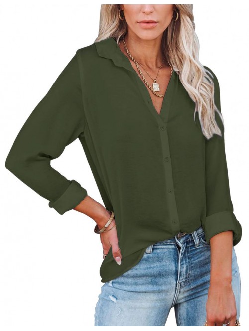 Here Women's V Neck Button Down Shirts Long Sleeve...