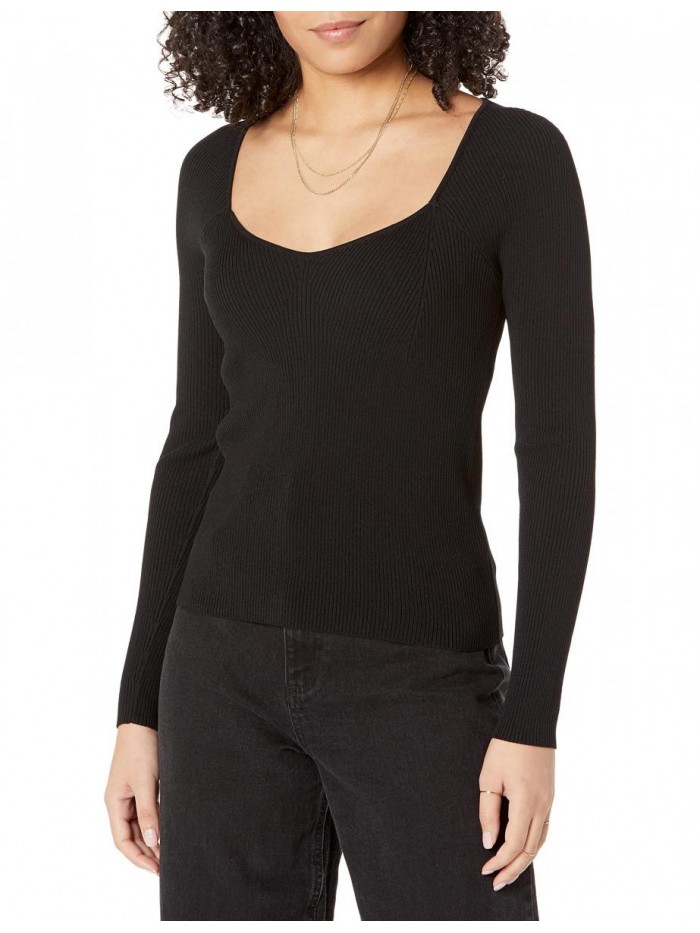 Drop Women's Victoria Cropped Ribbed Sweetheart Neckline Sweater 