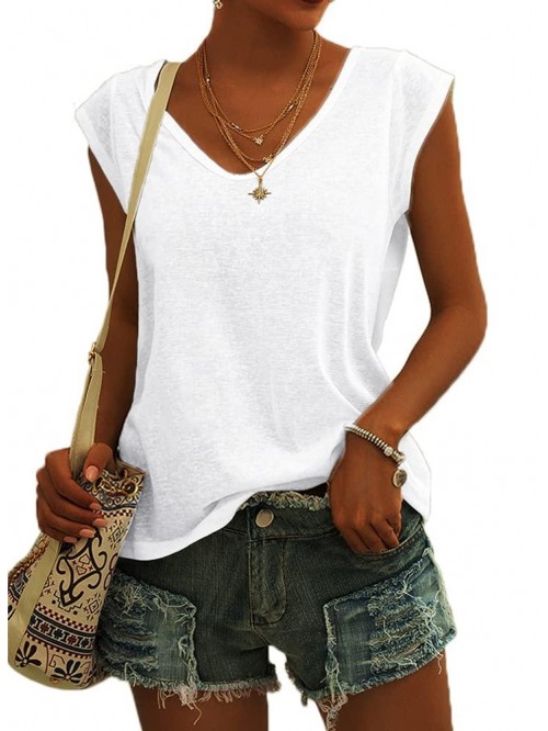 Womens Cap Sleeve Blouses T-Shirt Casual Loose Fit...