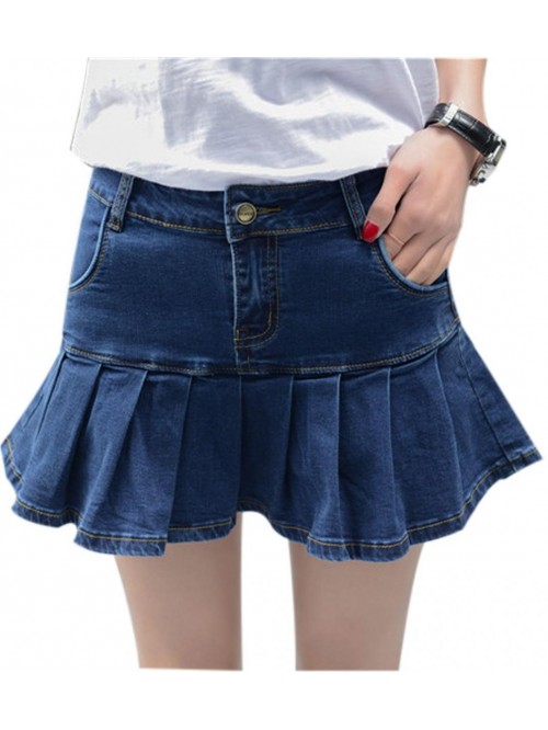 Women's Casual Slim A-line Pleated Ruffle Short Mi...