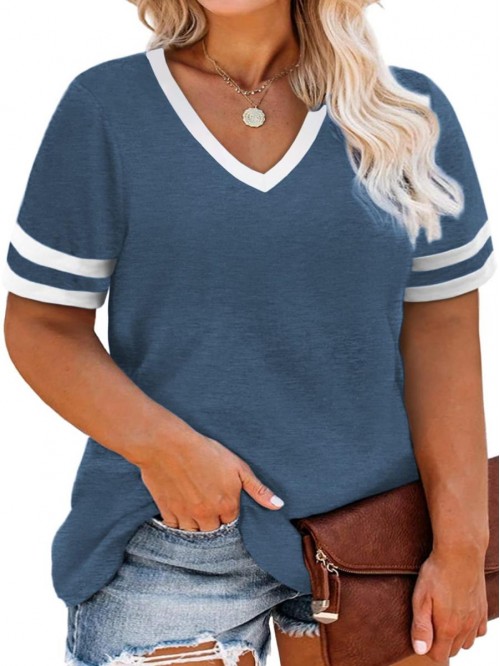 Plus Size Tops for Women V-Neck Loose Tunics Color...