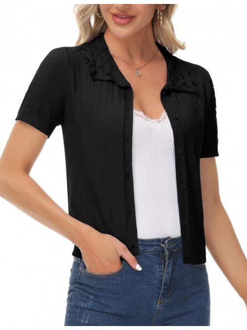 KOLE Women's Short Sleeve Cardigan Lightweight Ope...