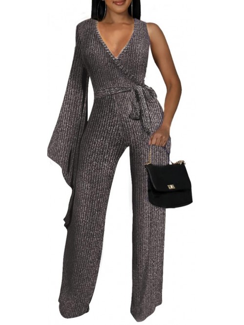 Sparkly Jumpsuit for Women Clubwear Sexy V-Neck Lo...