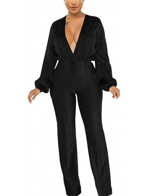 Long Sleeve Round Neck Jumpsuit for Work Wide Leg ...