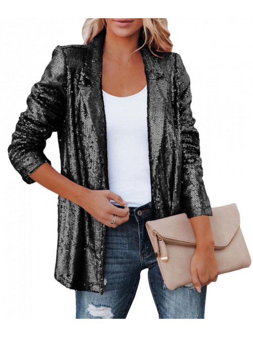 Women's Sequin Shiny Open Front Blazer Evening Par...