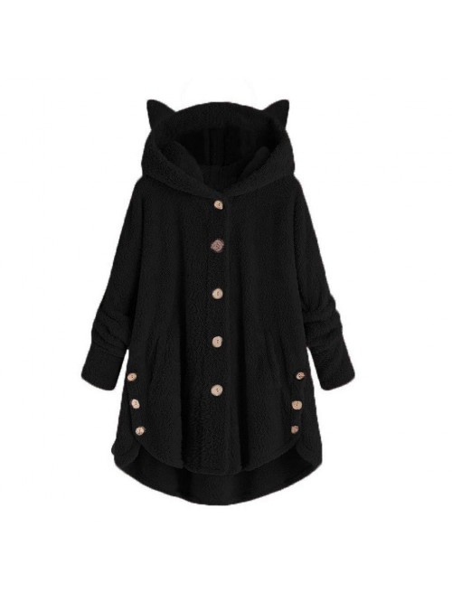 Hooded Faux Fur Coats Long Teddy Bear Jacket Butto...