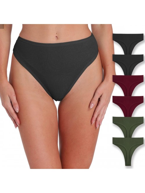 Women's High Waisted Cotton Thongs Stretchy Sport ...