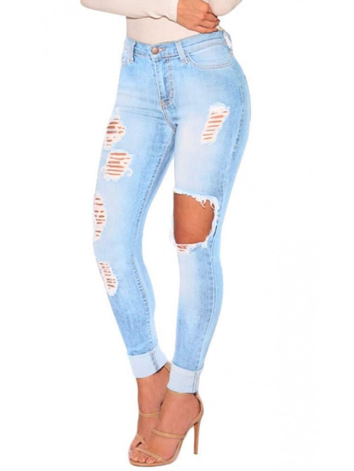 High Waisted Butt Lift Stretch Ripped Skinny Jeans Distressed Denim Pants 