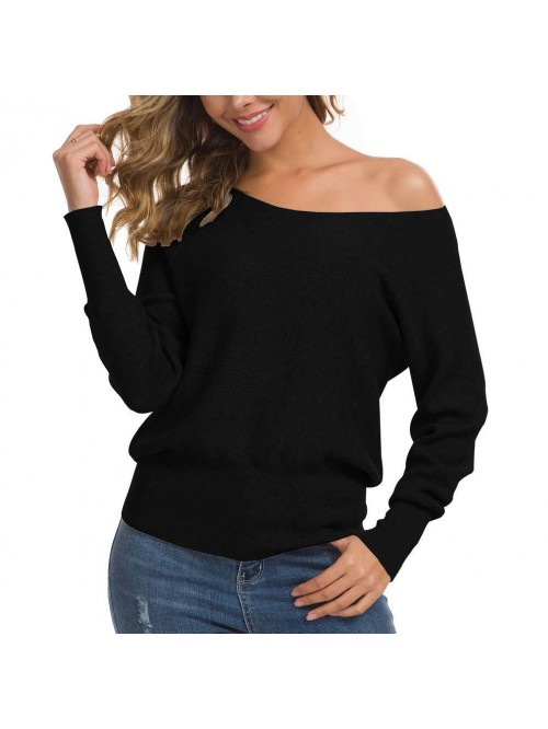 Women's Off Shoulder Sweater Long Sleeve Loose Pul...