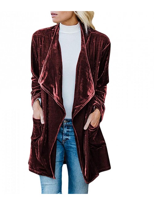 Women's Solid Long Sleeve Velvet Blazer Jacket Sui...