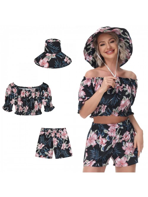 Womens Tropical Crop top and Short Sets 2 Piece Ha...