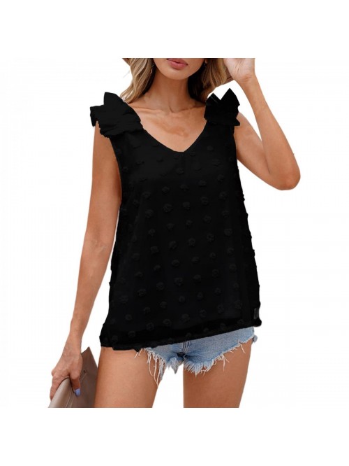 Women's Casual V Neck Loose Sleeveless Jacquard Pl...