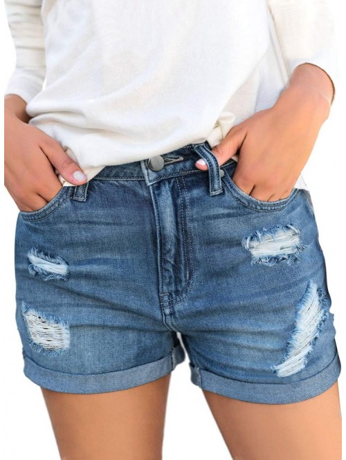 Women's Ripped High Waisted Denim Shorts Stretchy ...