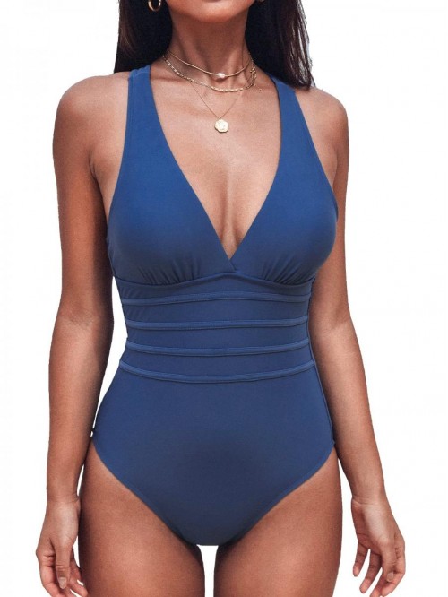 Women One Piece Swimsuit V Neck Hipster CrossCriss...