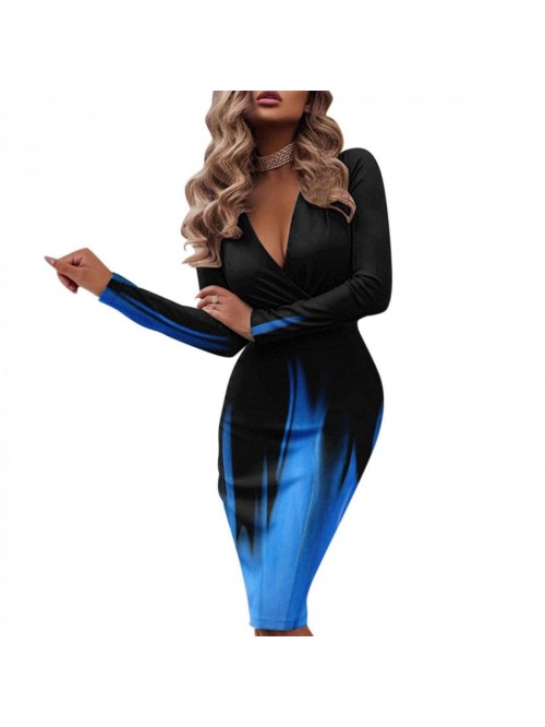 Elegant V Neck Casual Bodycon Pencil Midi Dress fo...