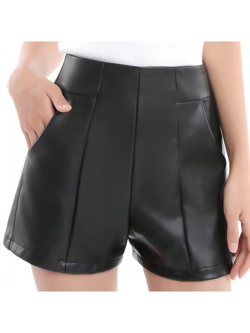 Womens High Waisted Faux Leather Shorts with Pocke...