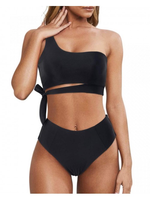 Women One Shoulder High Waisted Bikini Tie High Cu...