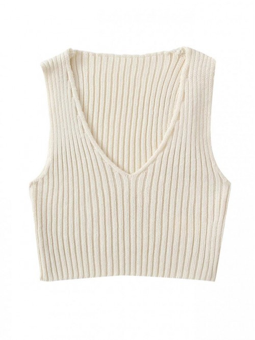 Women's Ribbed Knit Crop Sleeveless V-Neck Sweater...