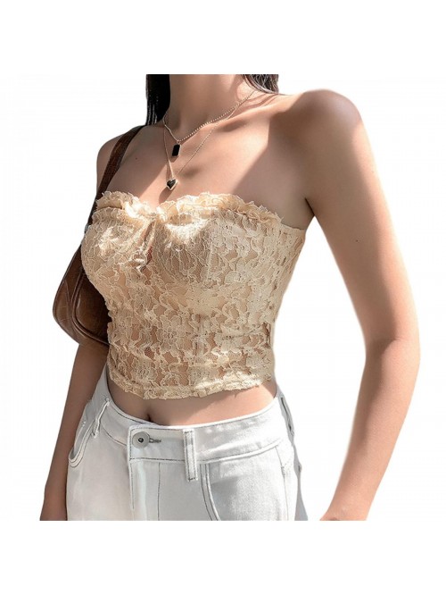 Sexy Satin Lace Up Crop Top Sleeveless Spaghetti S...