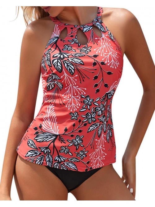 Two Piece High Neck Tankini Swimsuits for Women Ha...