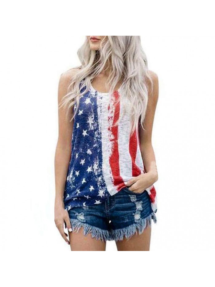 Women Summer Pocket Vest Fashion Leisure Flag Blouse Sleeveless T Shirt 